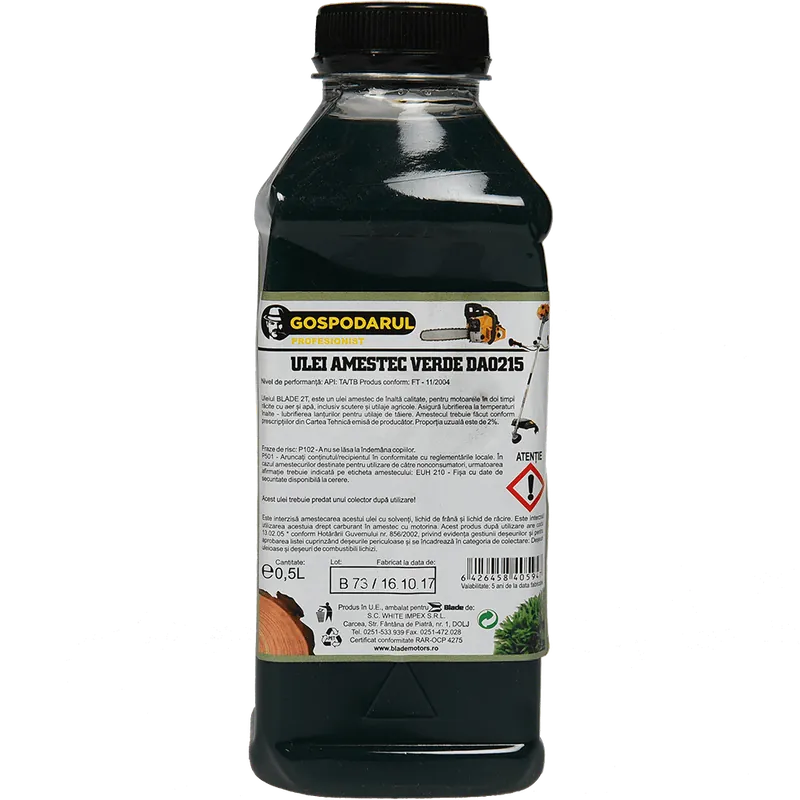 Ulei amestec 2T, Gospodarul Profesionist, verde, 0,5 litri 500ml
