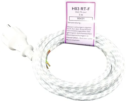 Cablu alimentare fier de călcat 3x0,75 mm² 3m alb/gri, cu ștecher CP buc