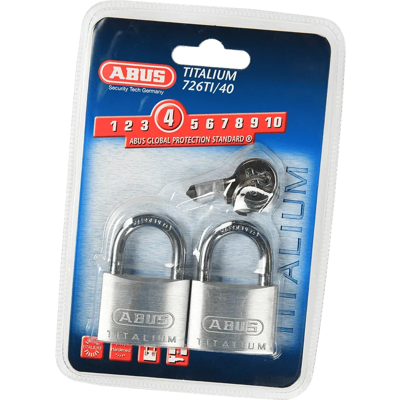 Set 2 lacate din aluminiu, Abus Titalium 726TI, l 40mm, 3 chei 2buc