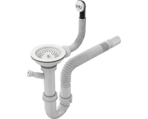Sifon flexibil cu ventil si preaplin Ø90 mm cu racord pentru mașina de spălat vase/rufe alb buc