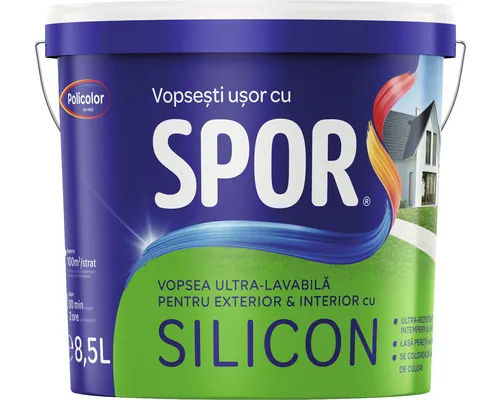 Vopsea ultralavabilă pentru exterior și interior cu silicon Spor, albă 8,5 l buc