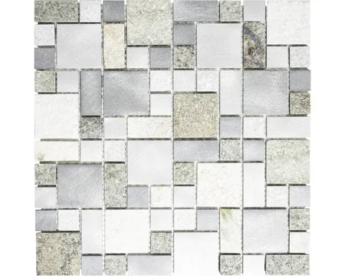 Mozaic piatră naturală-aluminiu XSA 525 argintiu 30x30 cm buc