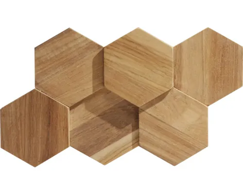 Panou decorativ lemn Ultrawood Teak Hexagon 26x15 cm pac