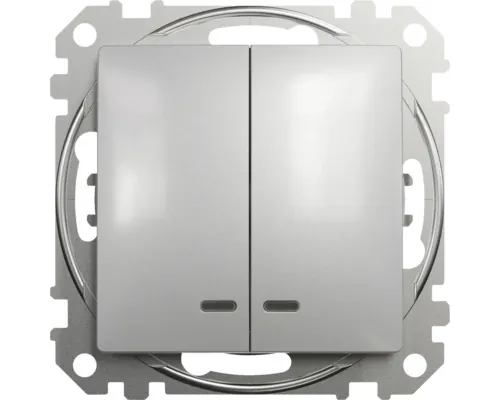Întrerupător dublu Schneider Sedna Design, cu lumină, aluminiu buc