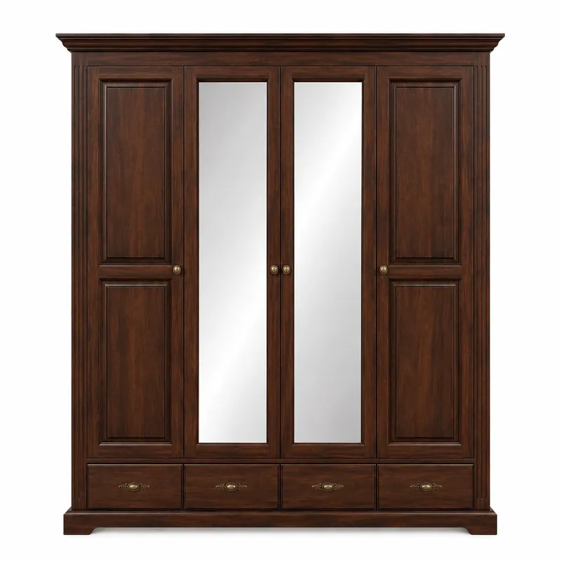 DULAP DORMITOR LEMN MASIV 4 USI - 2 USI CU OGLINDA — 205X61X207 CM