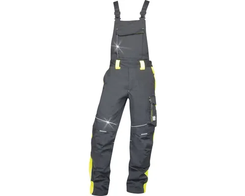 Pantaloni de lucru cu pieptar Ardon Neon din bumbac + poliester negru/galben, mărimea 48 buc
