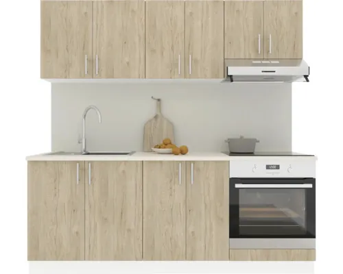 Mobilă de bucătărie Karo V10, L 200 cm, alb/lemn natural buc