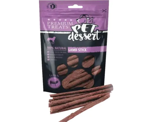 Recompensă pentru câini Pet's Dessert Sticks cu miel fără cereale, gluten, lactoză și zahăr 80 g buc