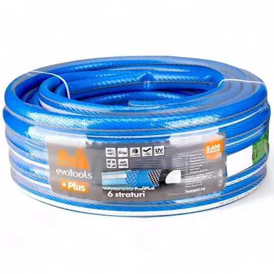 Furtun gradina, armat, ProfiPlus, 3/4, 20 m, 6 straturi, 13/36 bar, Evotools Plus
