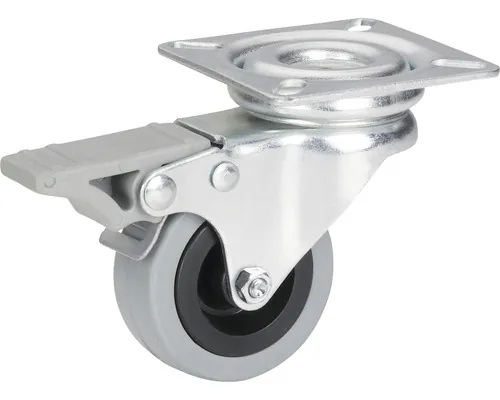 Roată pivotantă cauciuc & plastic Tarrox Ø50mm, placă fixare 60x60 mm, cu rulment & frână buc