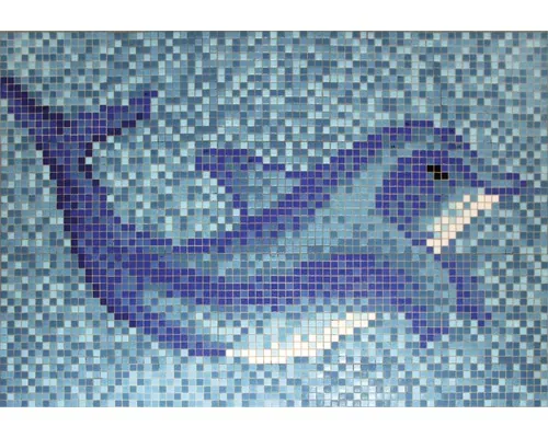 Tablou piscină mozaic din sticlă pentru piscină Delfin GMK37 albastru 160x110 cm buc