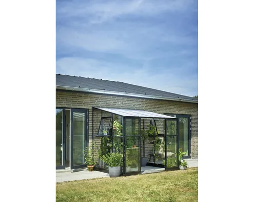 Seră grădină înclinată Halls Qube Lean-To 68 sticlă securizată 3 mm 188x251 cm negru buc
