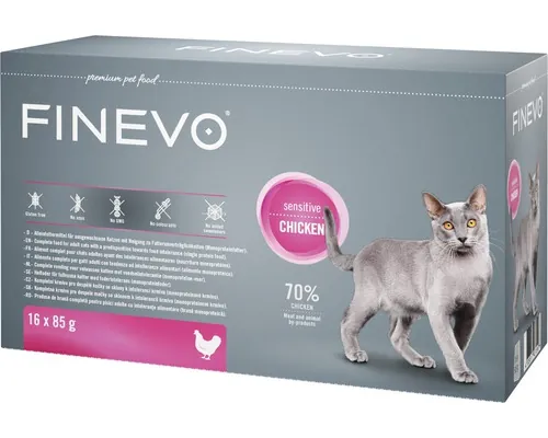 Hrană umedă pentru pisici FINEVO Sensitive cu pui 16x85 g pac