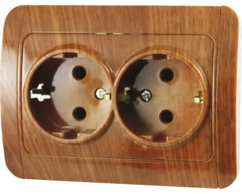 Priză dublă cu împământare Gelux, ceramic/mahon buc