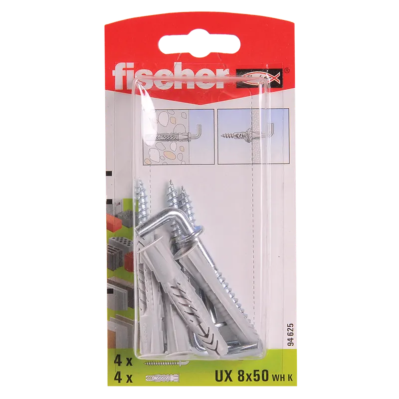 Diblu din nailon cu surub L, Fischer UX, 8 x 50 mm, 5.5 x 70 mm, 4 buc