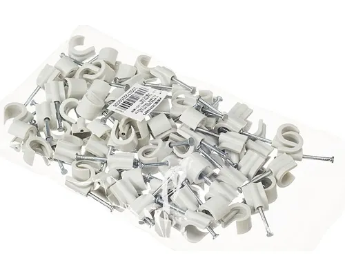 Cleme clips fixare cablu 10-14 mm, cu cui, pachet 75 bucăți, culoare gri