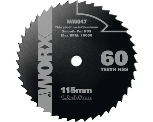 Disc debitare Worx WA5047 Ø115x1,2x9,5 mm, 60 dinți, pentru fierăstraie circulare mini buc