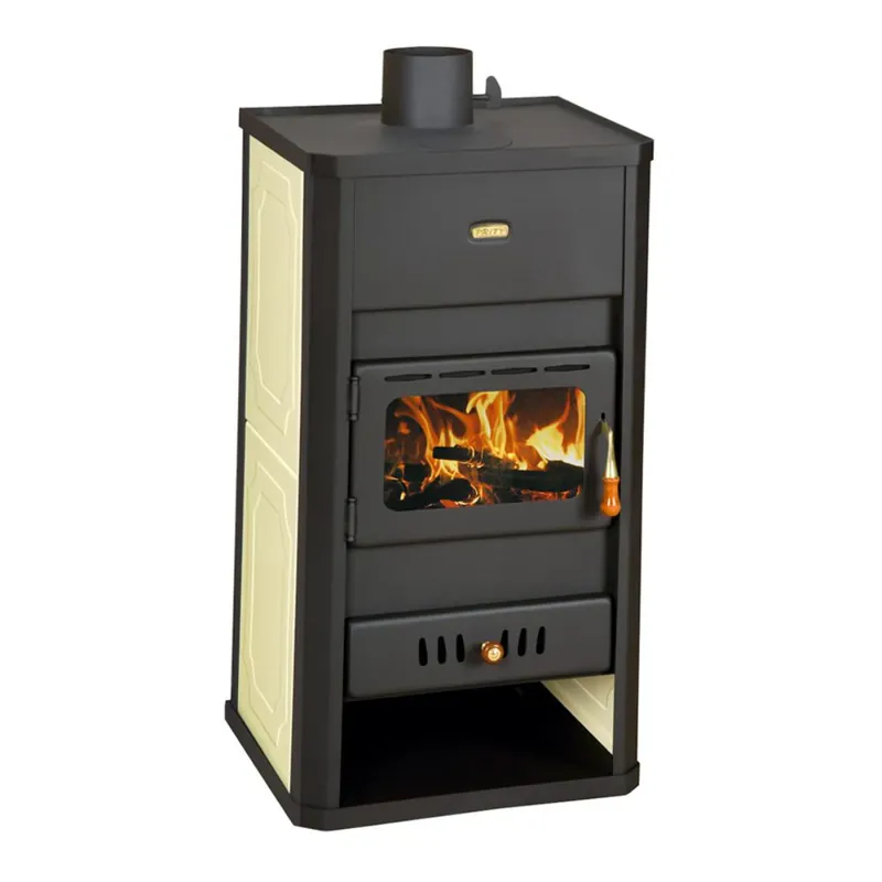 Semineu pe lemne, brichete, carbune, metalic, Prity S3 W13, cu plita, boiler incorporat, negru + alb, 13 kW, 4.7 kg/h, 490 x 460 x 930 mm buc