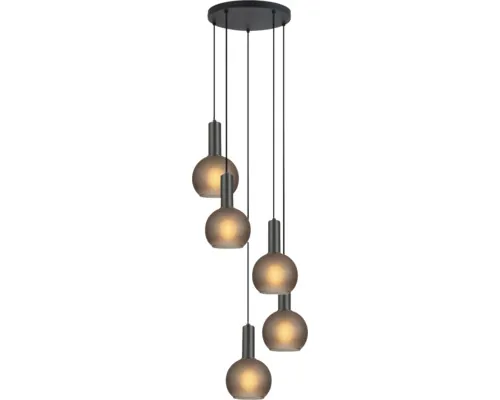 Pendul Klausen Lovely E27 max. 5x11W, sticlă/negru gri buc