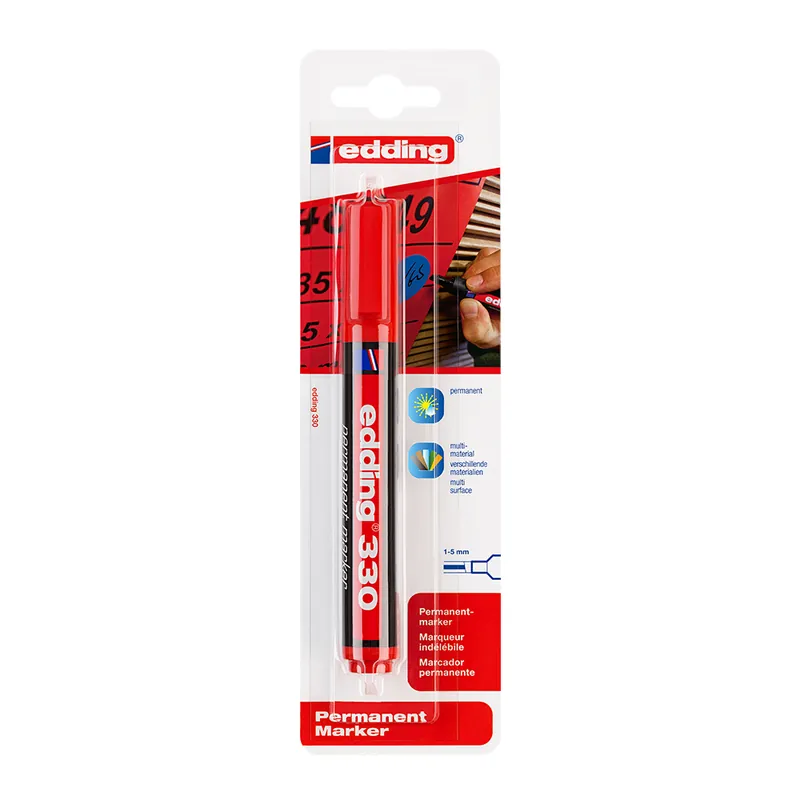 Marker permanent Edding 330, corp plastic, varf retezat, 1-5 mm, rosu