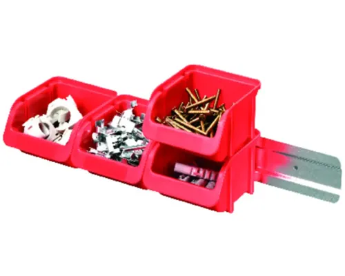 Set șină de perete cu 4 casete de organizare Hünersdorff 425x75x115 mm, roșu buc