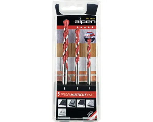 Burghie multifuncționale Alpen Ø5-8 mm, Profi Multicut, set 3 piese buc