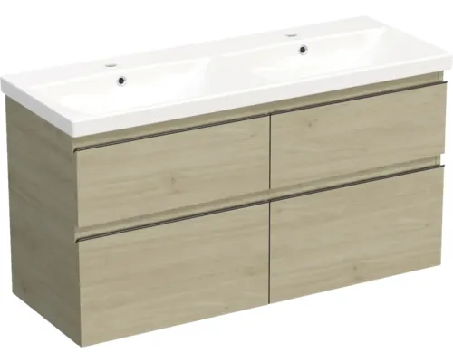 Set mobilier baie suspendat Jungborn TRENTA 120 cm stejar Kendal mâner negru buc