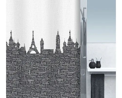 Perdea de duș spirella Urban Textil 180x200 cm negru/alb buc