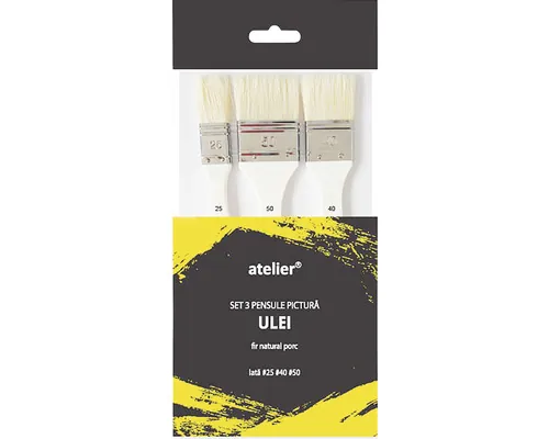 Set 3 pensule late pentru pictură Atelier fir natural porc buc