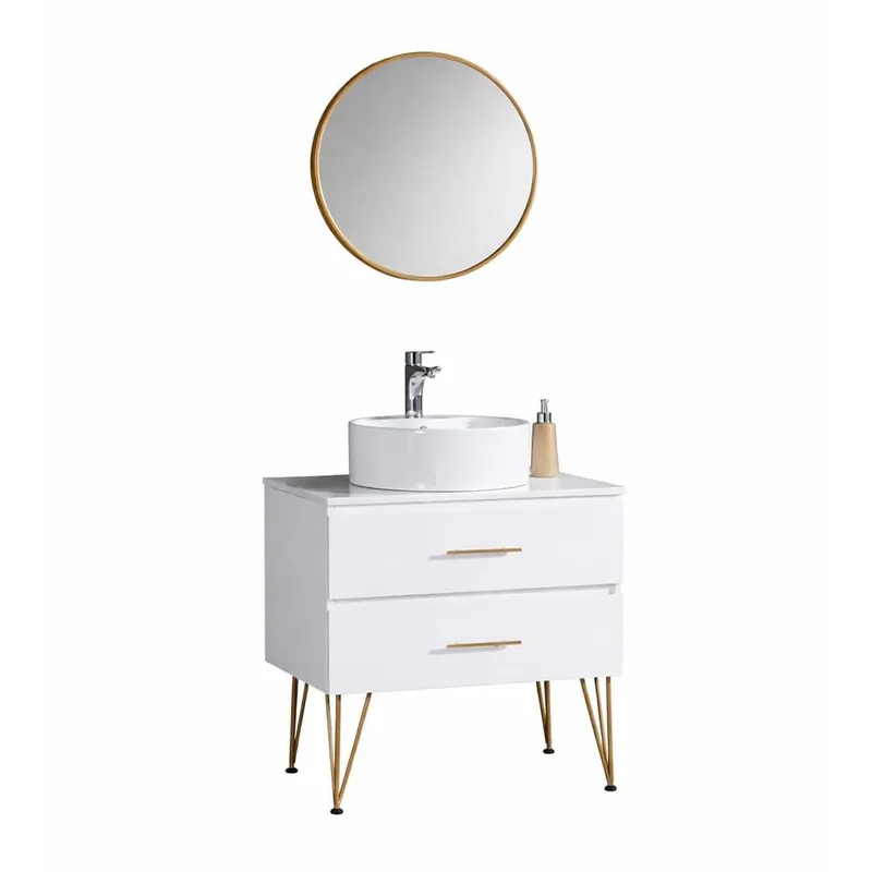 Set mobilier baie, dulap cu lavoar + oglinda, Santino 60x50x76.5 cm, alb