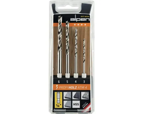 Burghie lemn Alpen Ø3-6 mm, cu hexagon, set 4 piese buc
