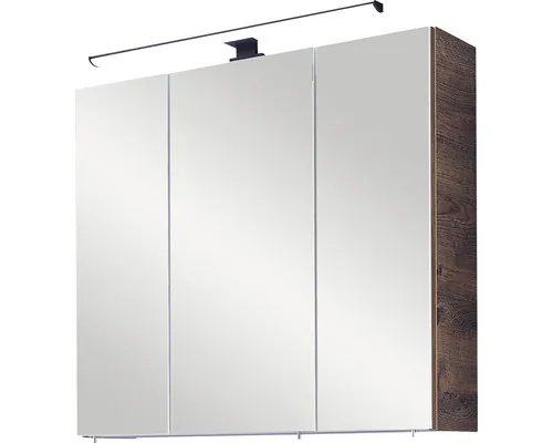 Dulap baie cu oglindă pelipal Ribbeck 75x70 cm PAL stejar 3 uşi cu iluminare buc