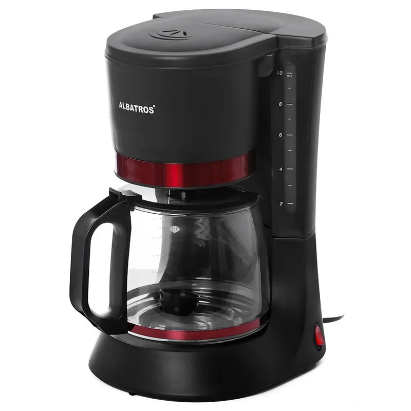 Cafetiera Albatros Delicia, 680 W, 1200 ml, capacitate 10 cesti, functie antipicurare, negru + rosu buc