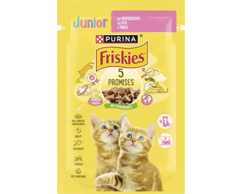 Hrană umedă pentru pisici PURINA Friskies Junior cu pui în sos 85 g buc