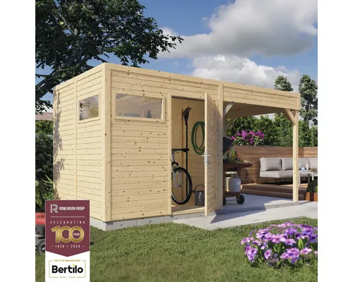 Căsuță de grădină Bertilo Cubo cu podea și terasă 449x234 cm, natur buc