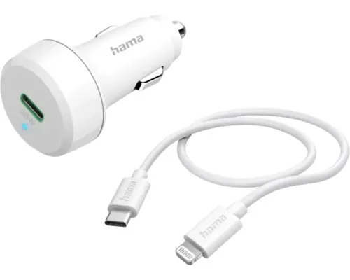 Încărcător auto Hama 20W, cablu Lighting 1m alb buc