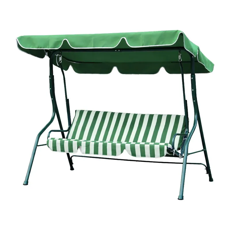 Balansoar 3 locuri Davis, 170x110x153 cm, cadru otel vopsit electrostatic, tesatura waterproof, greutate suportata 240 kg, verde/alb