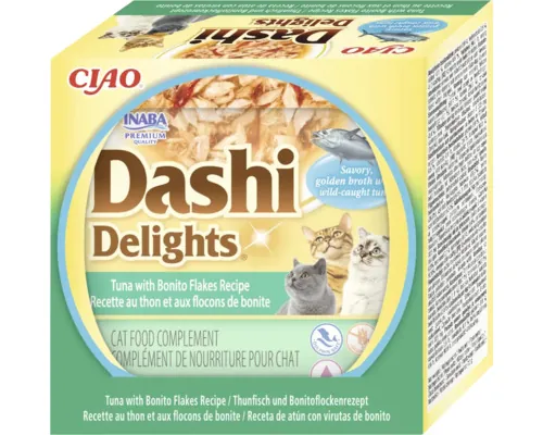 Hrană umedă pentru pisici INABA Dashi Delights cu ton și fulgi Bonito 70 g buc
