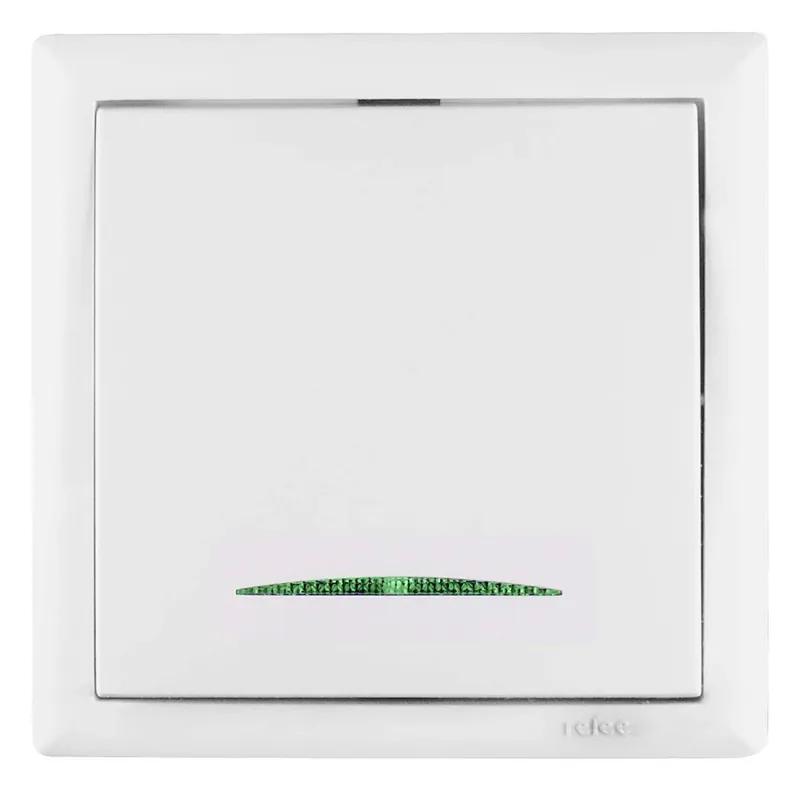 Intrerupator cap scara simplu cu indicator luminos Elegant 045631, incastrat, rama inclusa, alb buc