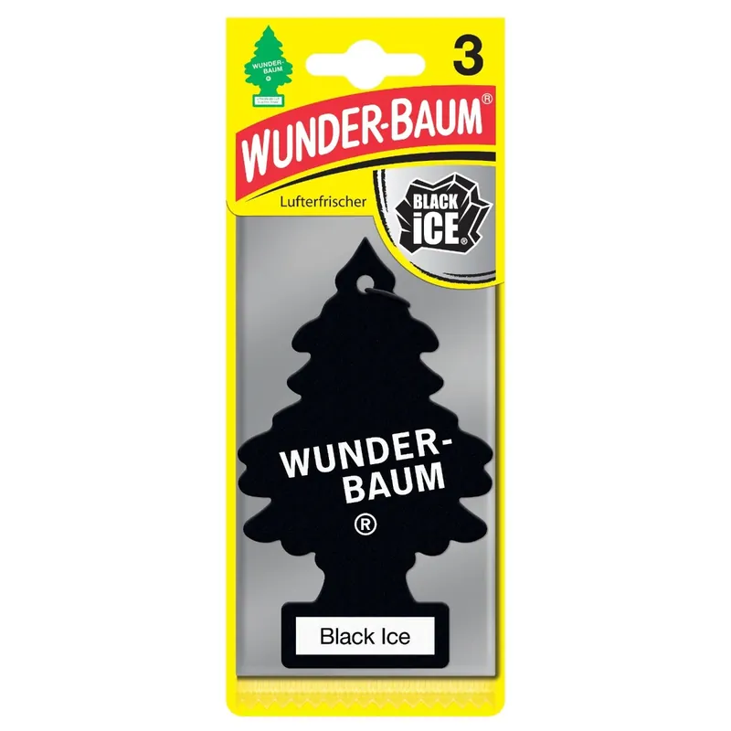Odorizant auto, bradut, Wunder - Baum, Black Ice, pachet promo 2+1, 7.6 x 0.8 x 19 cm buc