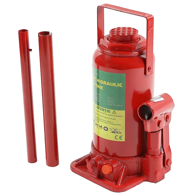 Cric hidraulic auto, tip butelie, 20 tone, inaltime ajustabila 60 mm, supapa siguranta, otel, rosu, 24 x 15 x 15 cm buc