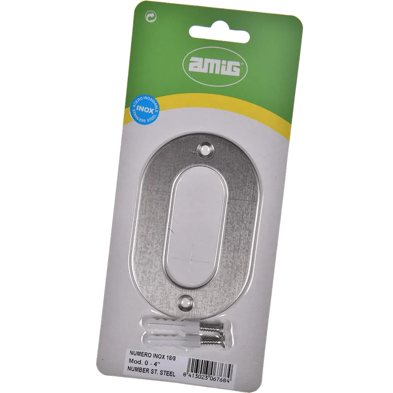 Numar usa/poarta "0" Fischer, inox, prindere suruburi, 10 mm