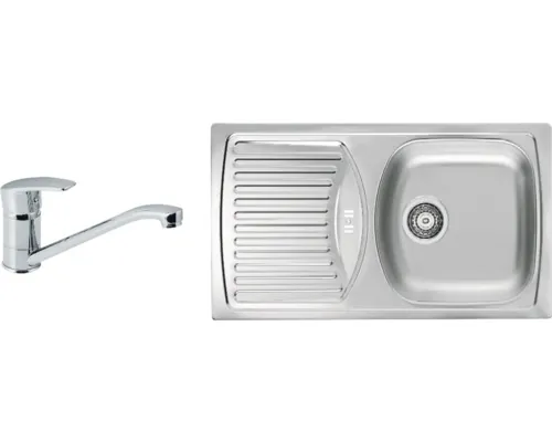 Pachet chiuvetă bucătărie inox 1 cuvă ALVEUS Basic 150 Leinen 78x43,5 cm cu picurător stânga buc