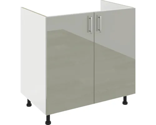 Mască chiuvetă bucătărie Karo 80 cm, 2 uși, alb/gri lucios buc