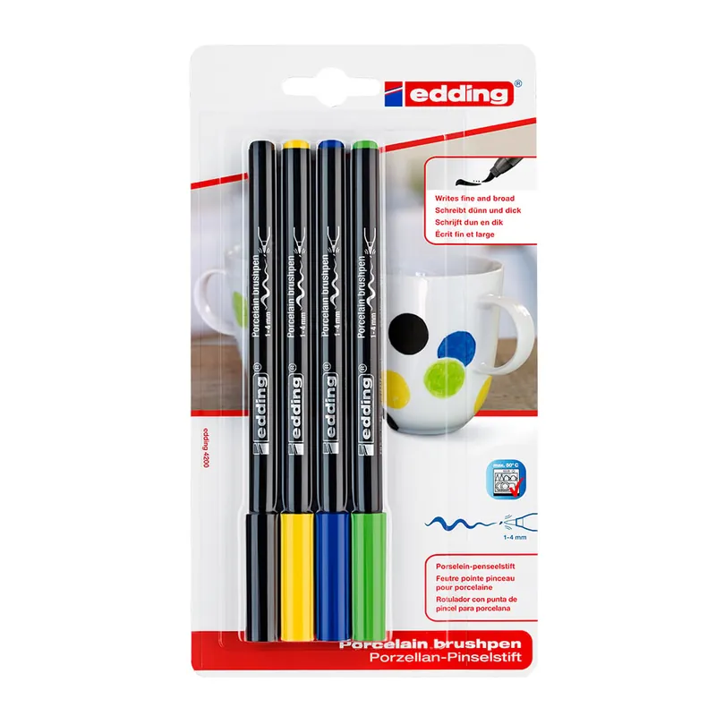 Marker Edding 4200, portelan, varf 1-4 mm, negru, galben, albastru, verde
