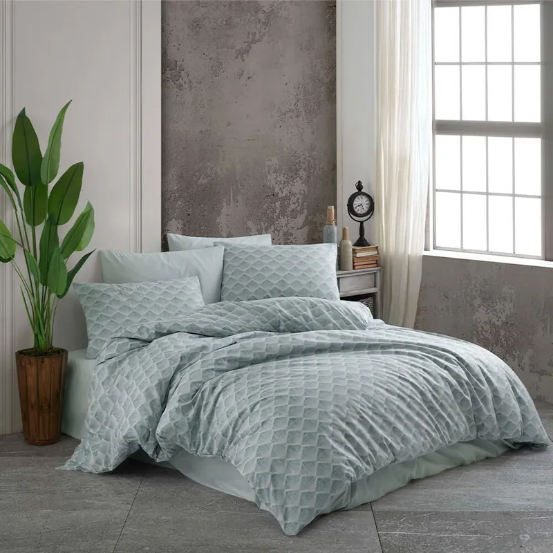 Lenjerie de pat 2 persoane Acasa Clara, cearceaf pat 220x240 cm, husa pilota 200x220 cm, 2 fete perna 50x70 cm, 100% bumbac ranforce, verde