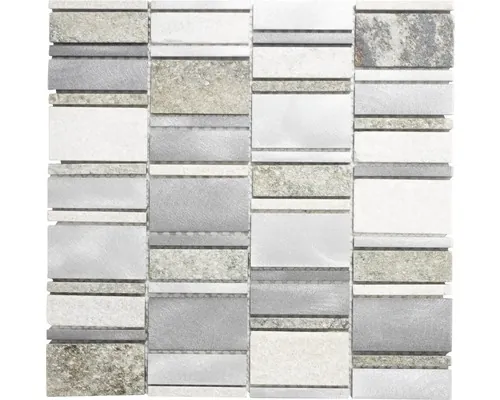 Mozaic piatră naturală-aluminiu XSA 505 argintiu 30x30 cm buc