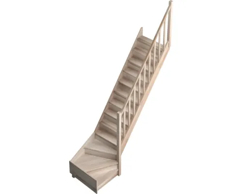 Scară Pertura Tradi răsucită la 1/4 dreapta 14 pași 13 trepte din fag cu contratreaptă și balustradă frezată, natur buc