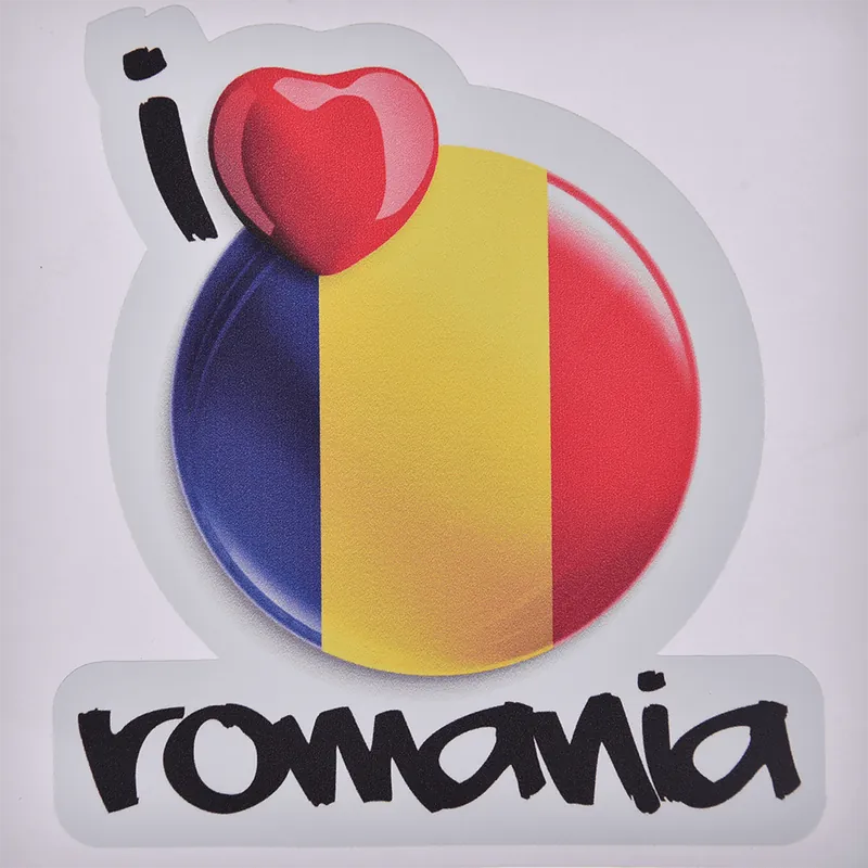 Sticker autoadeziv I LOVE RO, PVC, 12 x 12 cm
