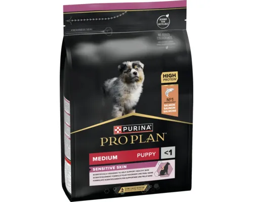 Hrană uscată pentru câini PRO PLAN Sensitive Skin Junior Talie Medie bogat în somon 3 kg buc